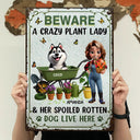 Gift For Yourself,Gift For Women,Happy,Gardening,Dog Lovers,Dog Mom - A Crazy Plant Lady & Her Spoiled Rotten Dogs 3D Effect - Personalized Classic Metal Signs