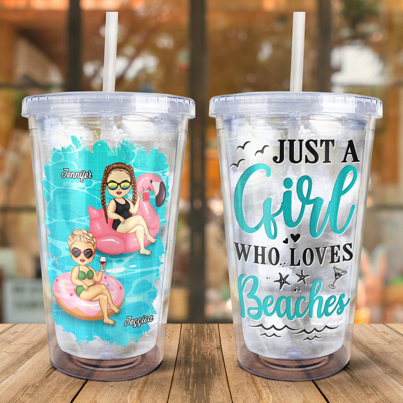 Salty Lil' Beach Tanned And Tipsy Pool Hair Don't Care - Birthday, Anniversary, Travel, Vacation Gift For Girl, Bestie, Sister - Personalized Acrylic Insulated Tumbler With Straw