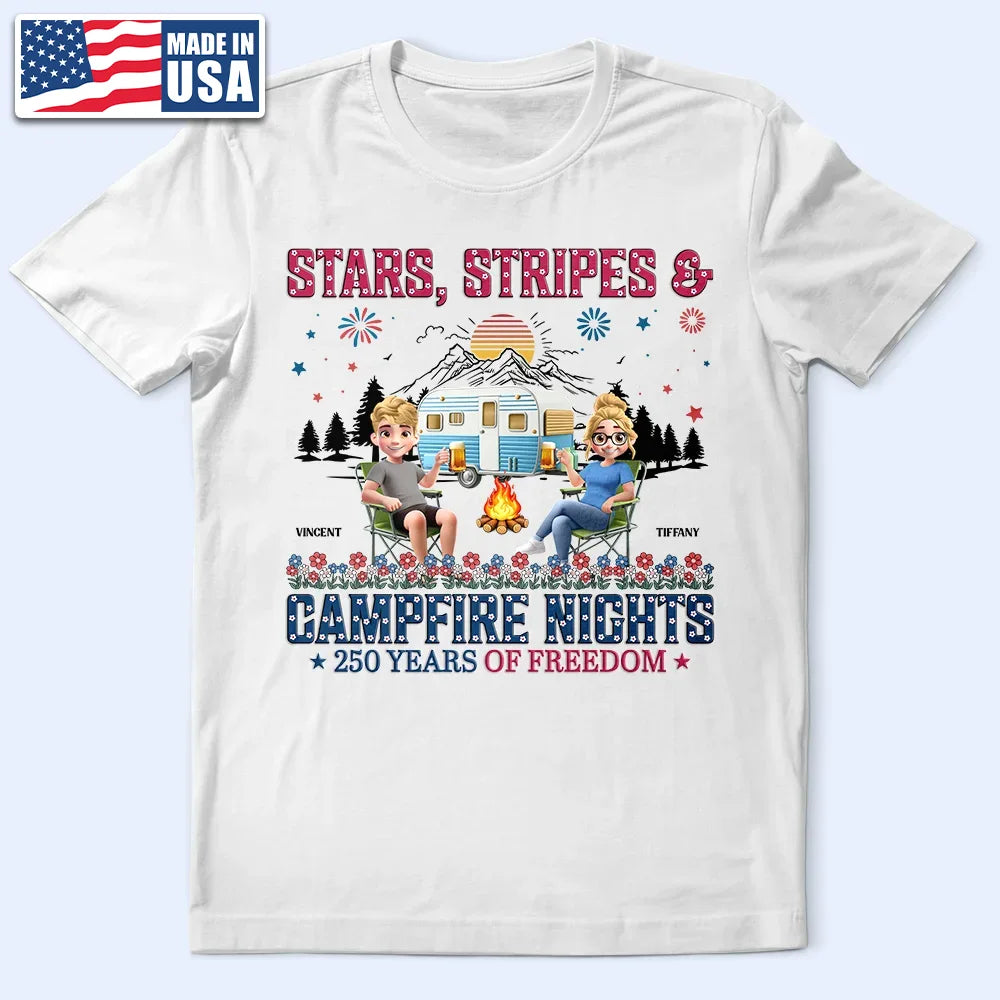 Camping,Campsite,Happy,Independence Day - Stars & Stripes & Campfire Nights - Personalized T Shirt