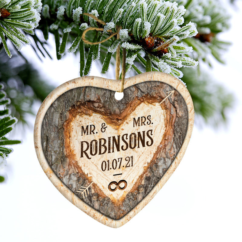 Mr & Mrs Forever - Gift For Married Couple - Personalized Custom Heart Ceramic Ornament