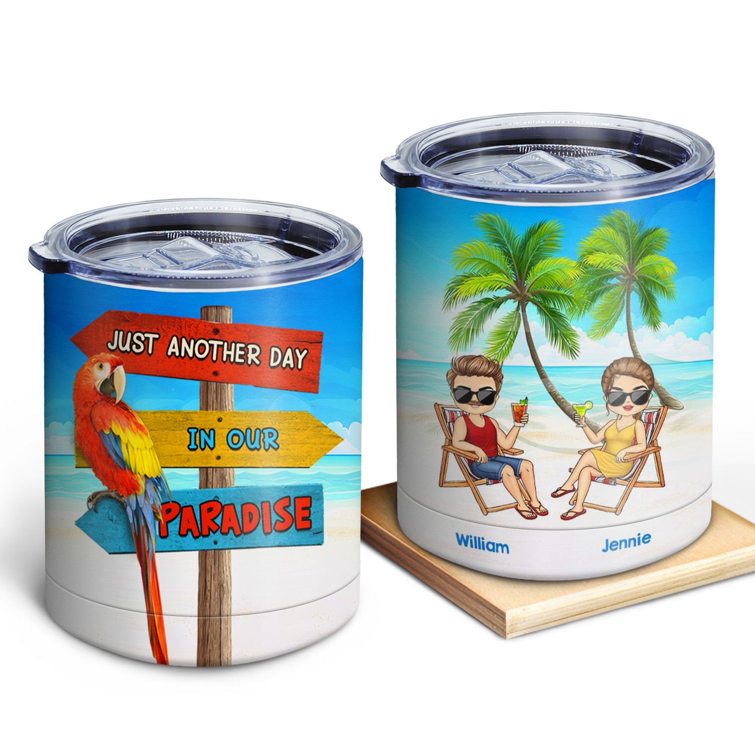 Beach Just Another Day - Gift For Couples - Personalized Lowball Tumbler