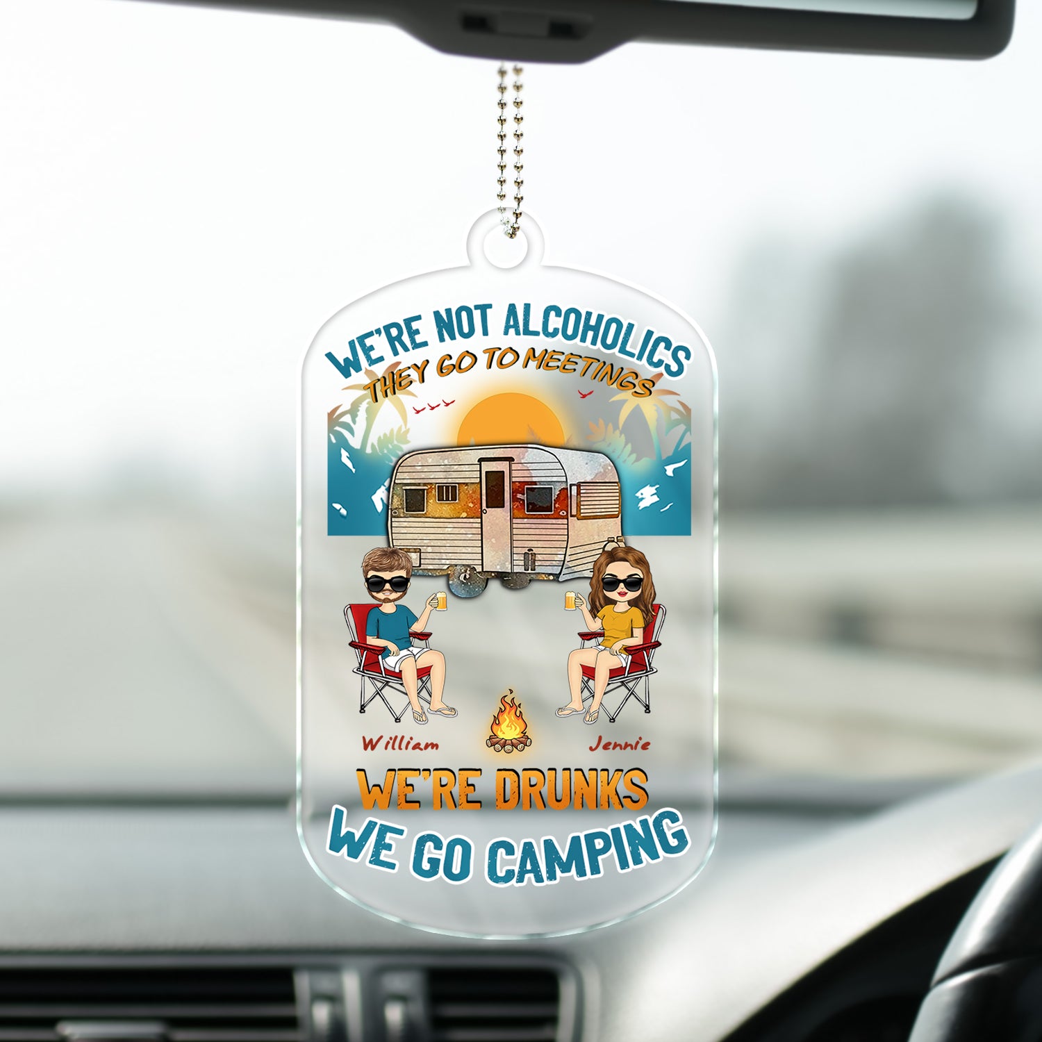 Beach Camping We're Drunks - Gift For Bestie And Couple - Personalized Acrylic Car Hanger