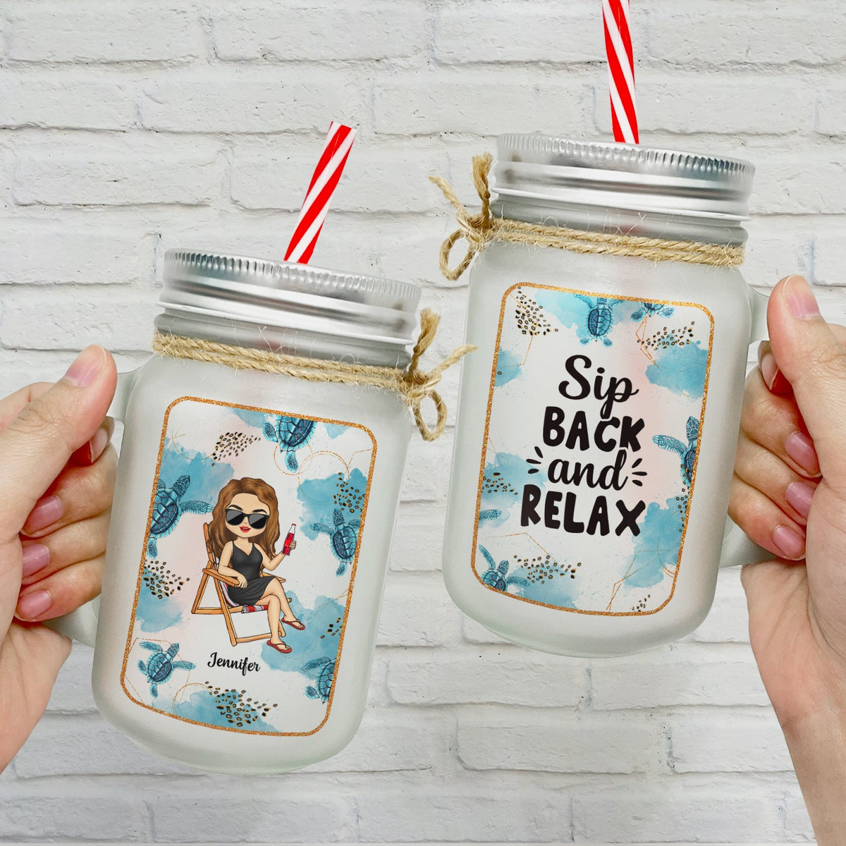 Sip Back And Relax - Personalized Mason Jar Cup With Straw