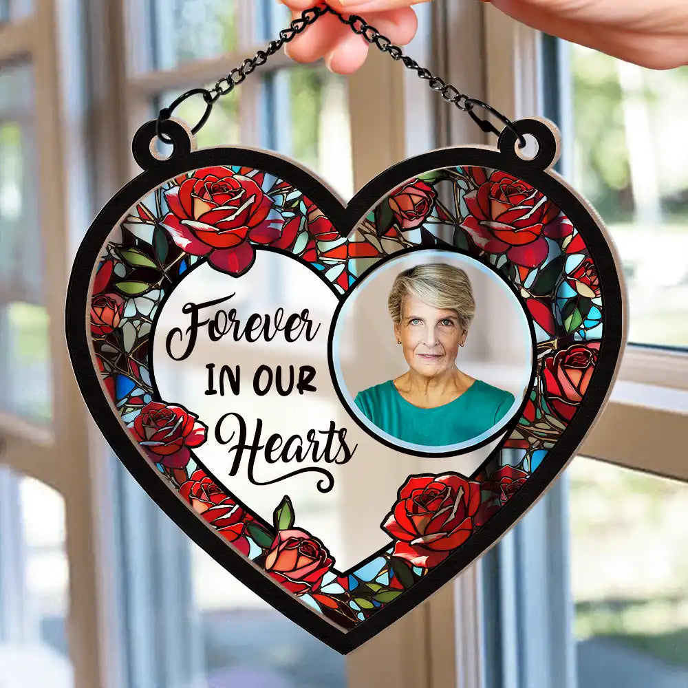 Custom Photo Forever In Our Hearts - Personalized Window Hanging Suncatcher Ornament