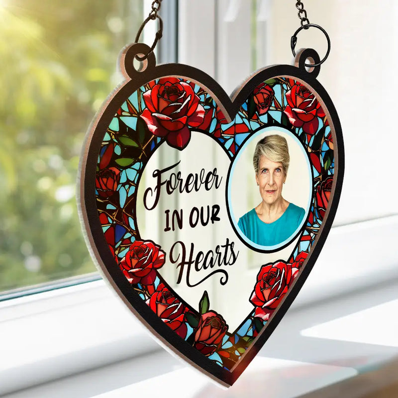 Custom Photo Forever In Our Hearts - Personalized Window Hanging Suncatcher Ornament