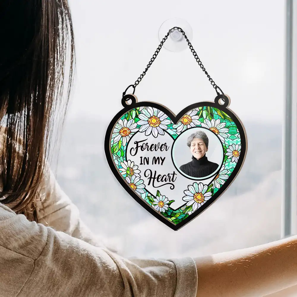 Custom Photo Forever In Our Hearts - Personalized Window Hanging Suncatcher Ornament