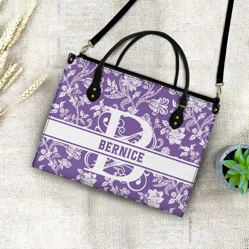 Monogram Style Floral Pattern - Personalized Leather Bag