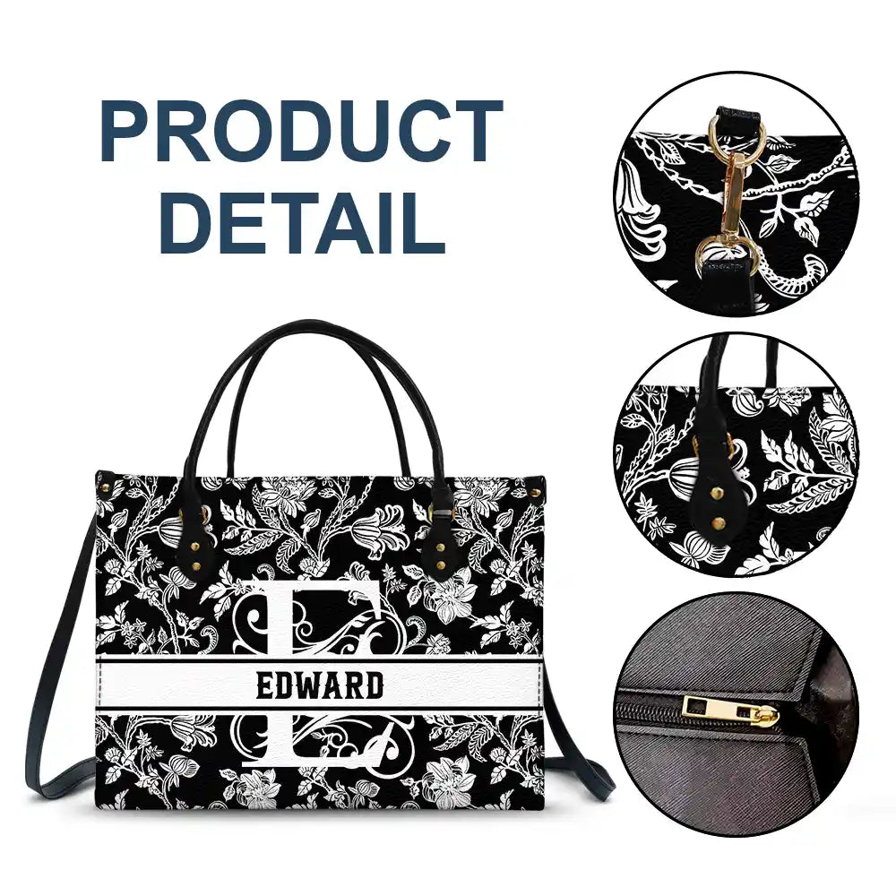 Monogram Style Floral Pattern - Personalized Leather Bag