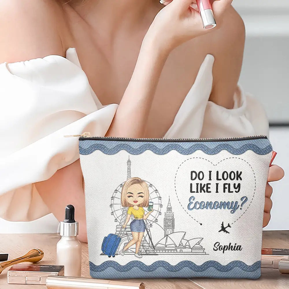 Voyage : est-ce que j'ai l'air de voyager en classe économique ? - Trousse de maquillage personnalisée