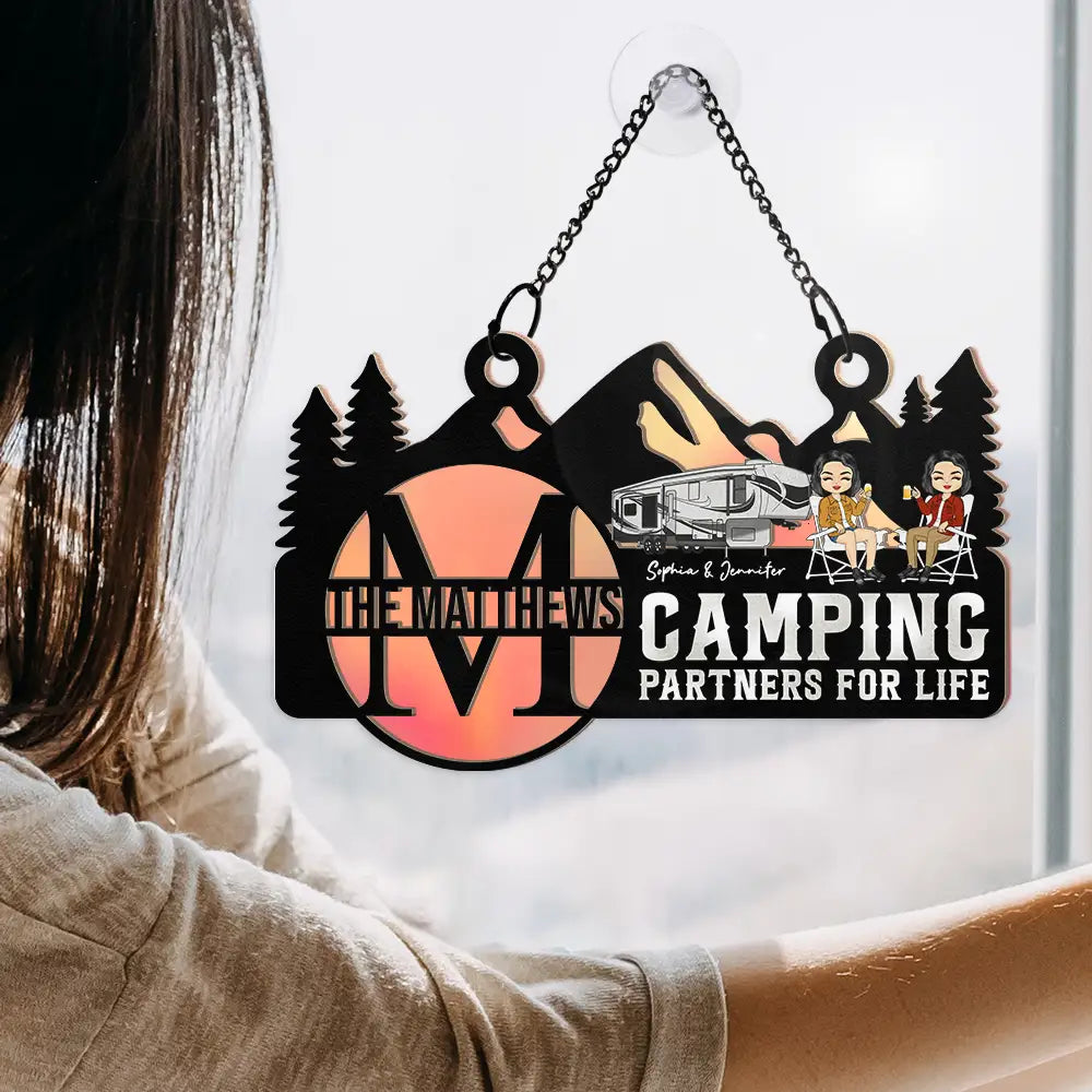 Monogram Camping Partners For Life - Personalized Window Hanging Suncatcher Ornament