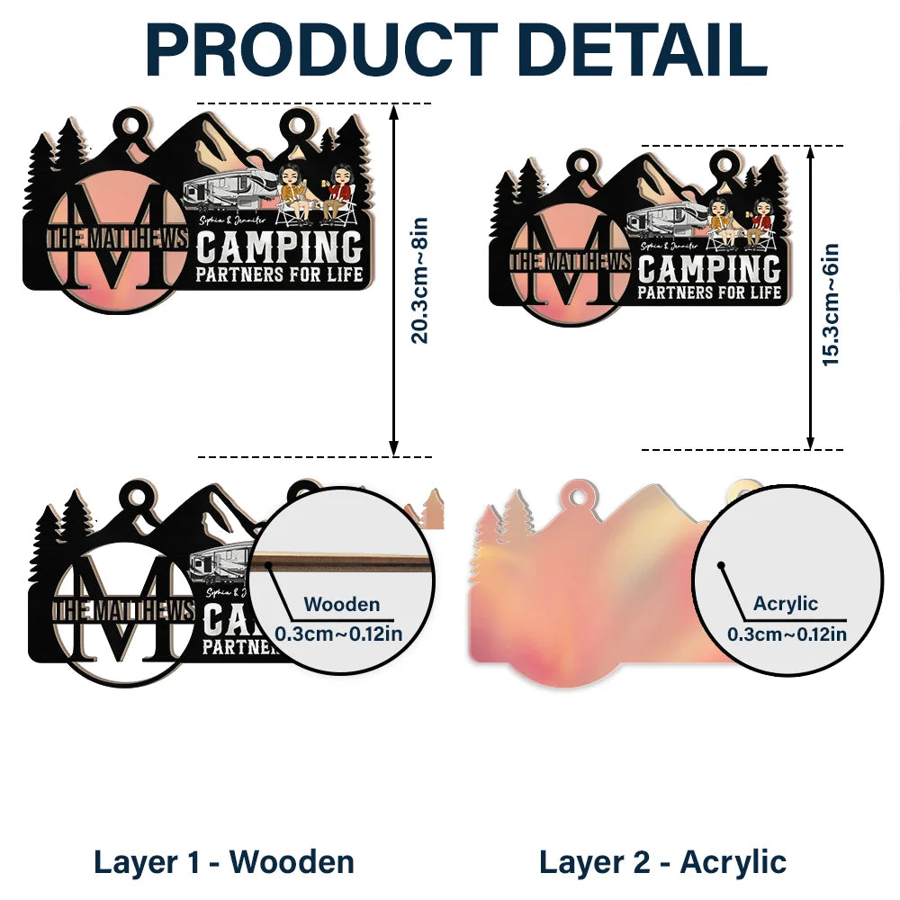 Monogram Camping Partners For Life - Personalized Window Hanging Suncatcher Ornament