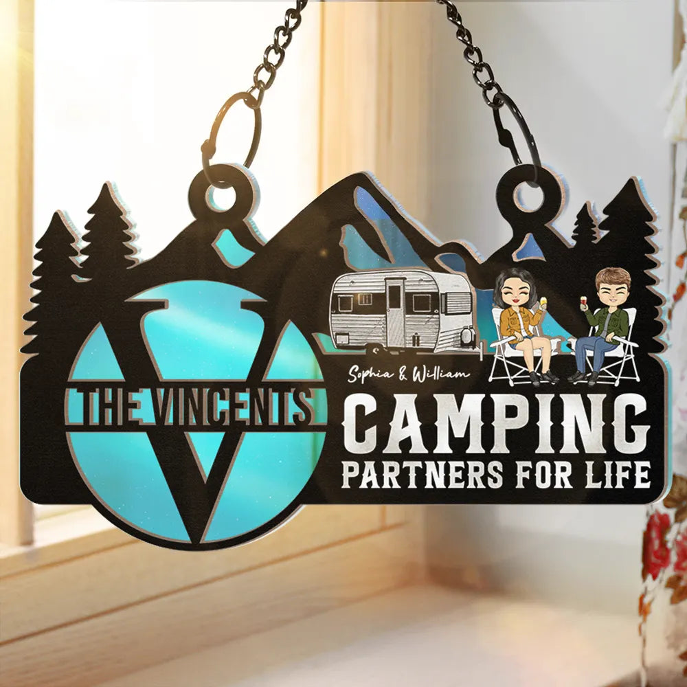 Monogram Camping Partners For Life - Personalized Window Hanging Suncatcher Ornament