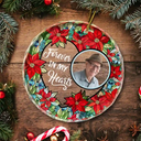 Custom Photo Christmas Forever In Our Hearts - Personalized Circle Glass Ornament