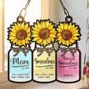Flower Mason Jar Mom Grandma Great Grandma - Personalized Window Hanging Suncatcher Ornament