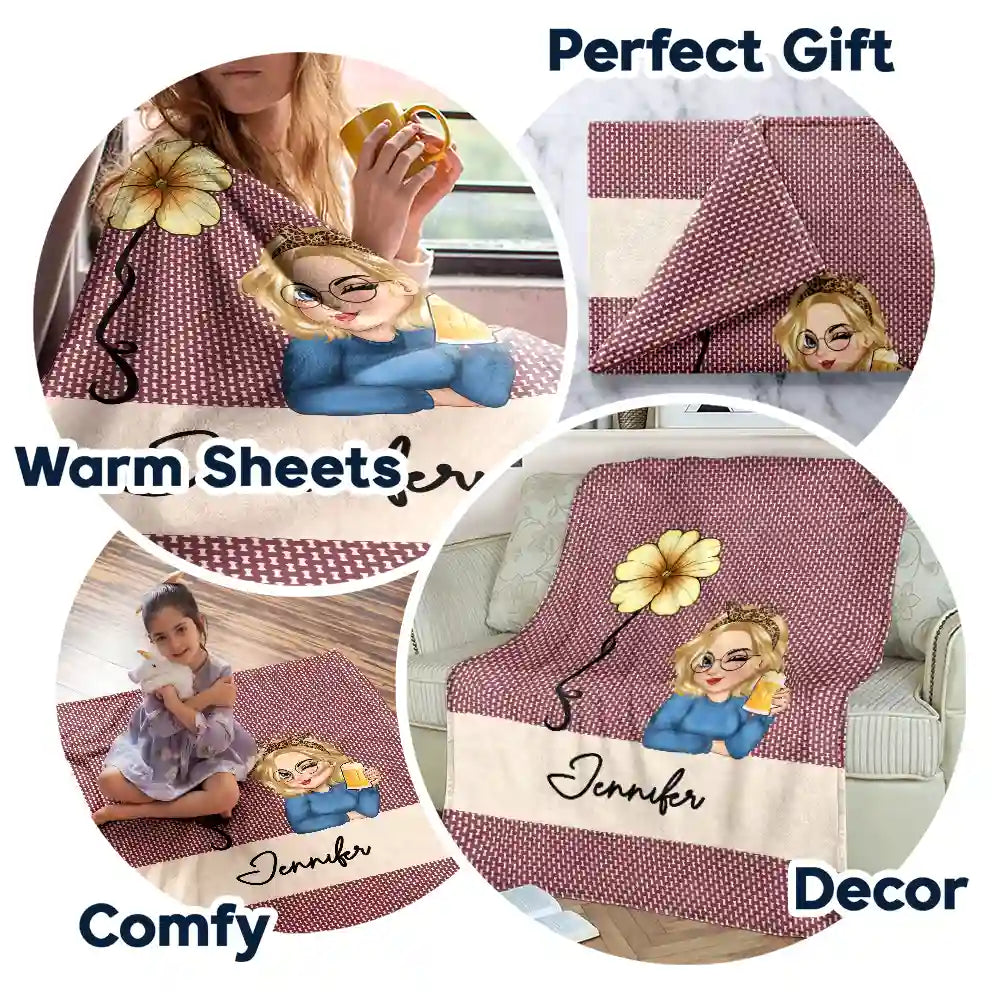 Flower Month & Name - Personalized Fleece Blanket, Sherpa Blanket