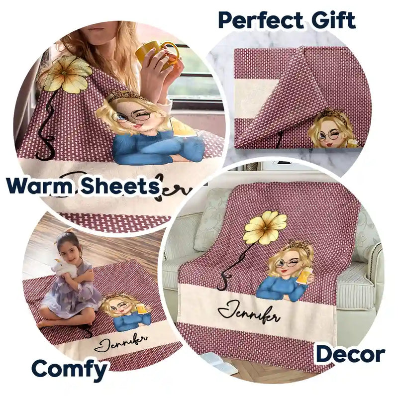 Flower Month & Name - Personalized Fleece Blanket, Sherpa Blanket