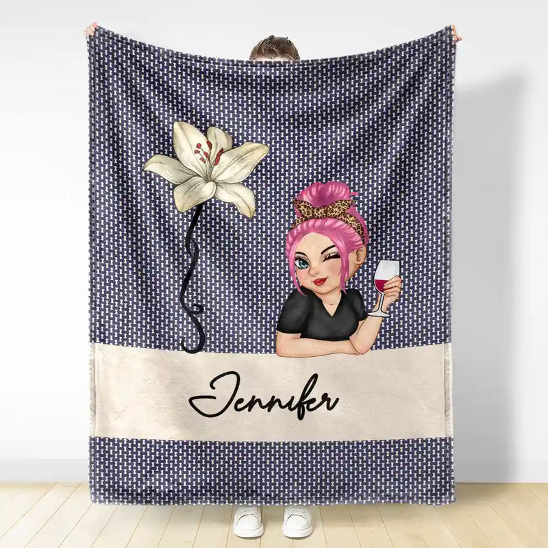 Flower Month & Name - Personalized Fleece Blanket, Sherpa Blanket