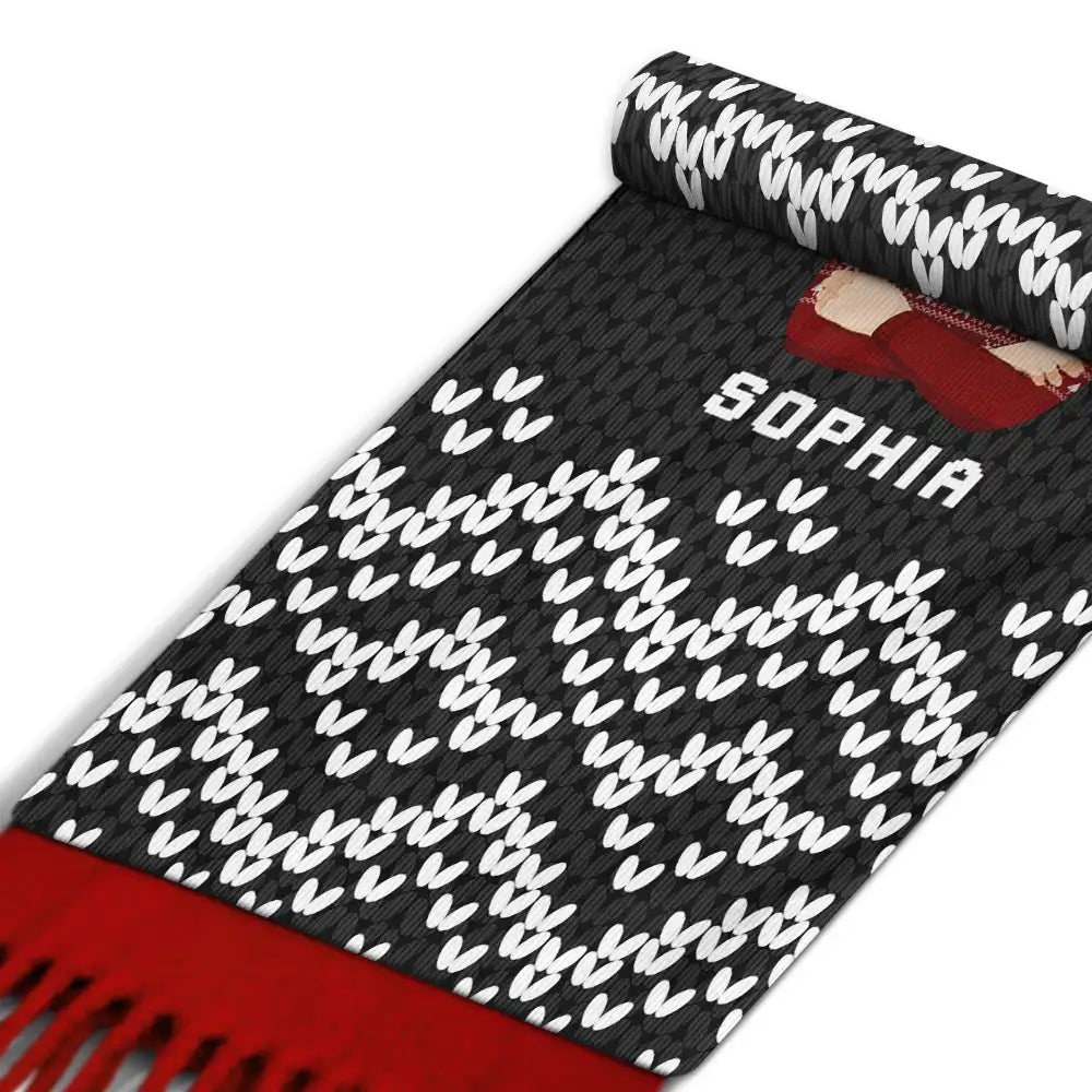 Monogram Christmas Family - Personalized Wool Scarf With Tassel