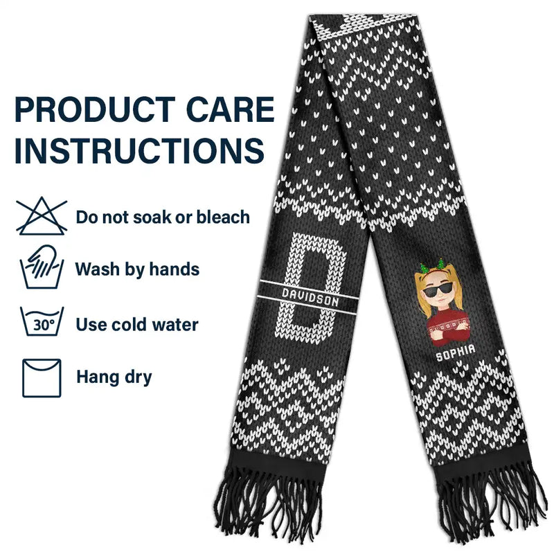 Monogram Christmas Family - Personalized Wool Scarf With Tassel