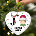 Lettre monogramme de Noël pour enfants - Décoration en céramique personnalisée en forme de cœur 