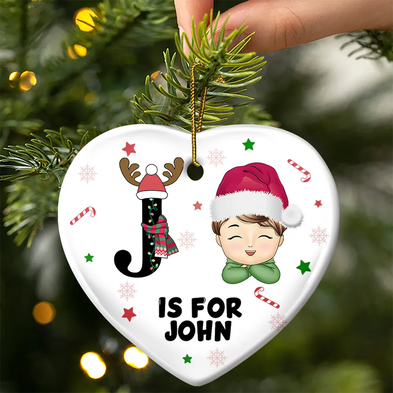 Lettre monogramme de Noël pour enfants - Décoration en céramique personnalisée en forme de cœur 