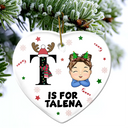 Lettre monogramme de Noël pour enfants - Décoration en céramique personnalisée en forme de cœur 