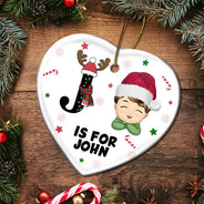 Lettre monogramme de Noël pour enfants - Décoration en céramique personnalisée en forme de cœur 
