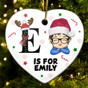 Lettre monogramme de Noël pour enfants - Décoration en céramique personnalisée en forme de cœur 