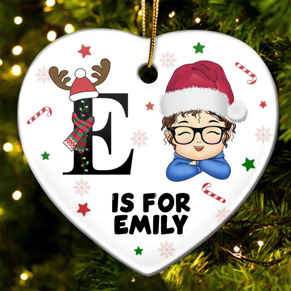 Lettre monogramme de Noël pour enfants - Décoration en céramique personnalisée en forme de cœur 