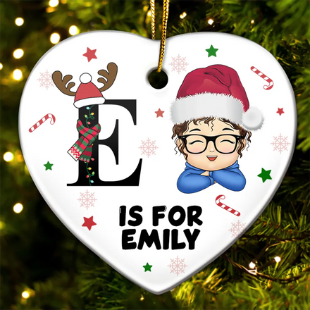 Lettre monogramme de Noël pour enfants - Décoration en céramique personnalisée en forme de cœur 