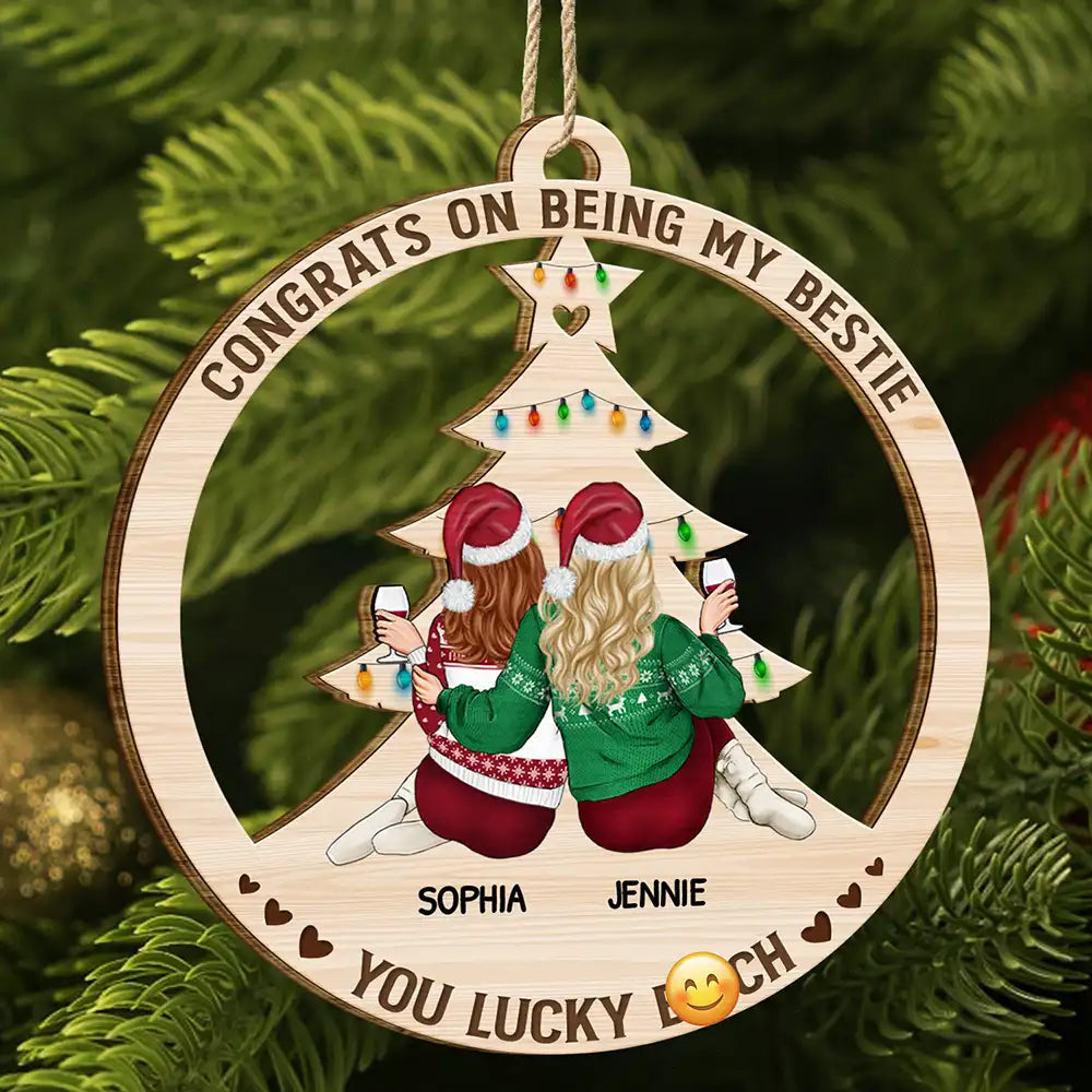 Congrats On Being My Bestie - Personalized Wooden Cutout Ornament