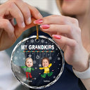 Custom Photo Christmas My Grandkids - Personalized Circle Glass Ornament