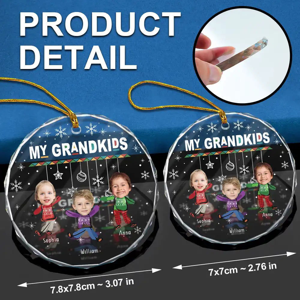 Custom Photo Christmas My Grandkids - Personalized Circle Glass Ornament