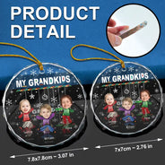 Custom Photo Christmas My Grandkids - Personalized Circle Glass Ornament