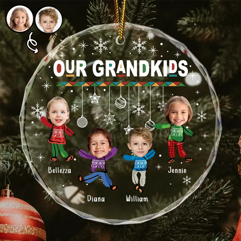 Custom Photo Christmas My Grandkids - Personalized Circle Glass Ornament