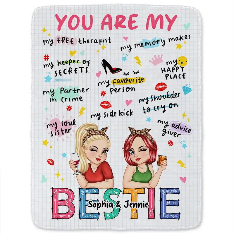 You Are My Bestie Cartoon - Personalized Fleece Blanket, Sherpa Blanket