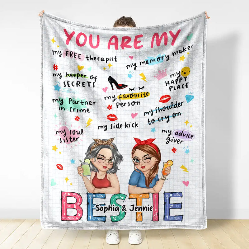 You Are My Bestie Cartoon - Personalized Fleece Blanket, Sherpa Blanket