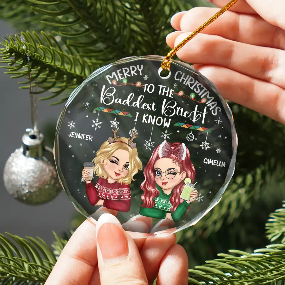 Christmas Merry Christmas Besties - Personalized Circle Glass Ornament