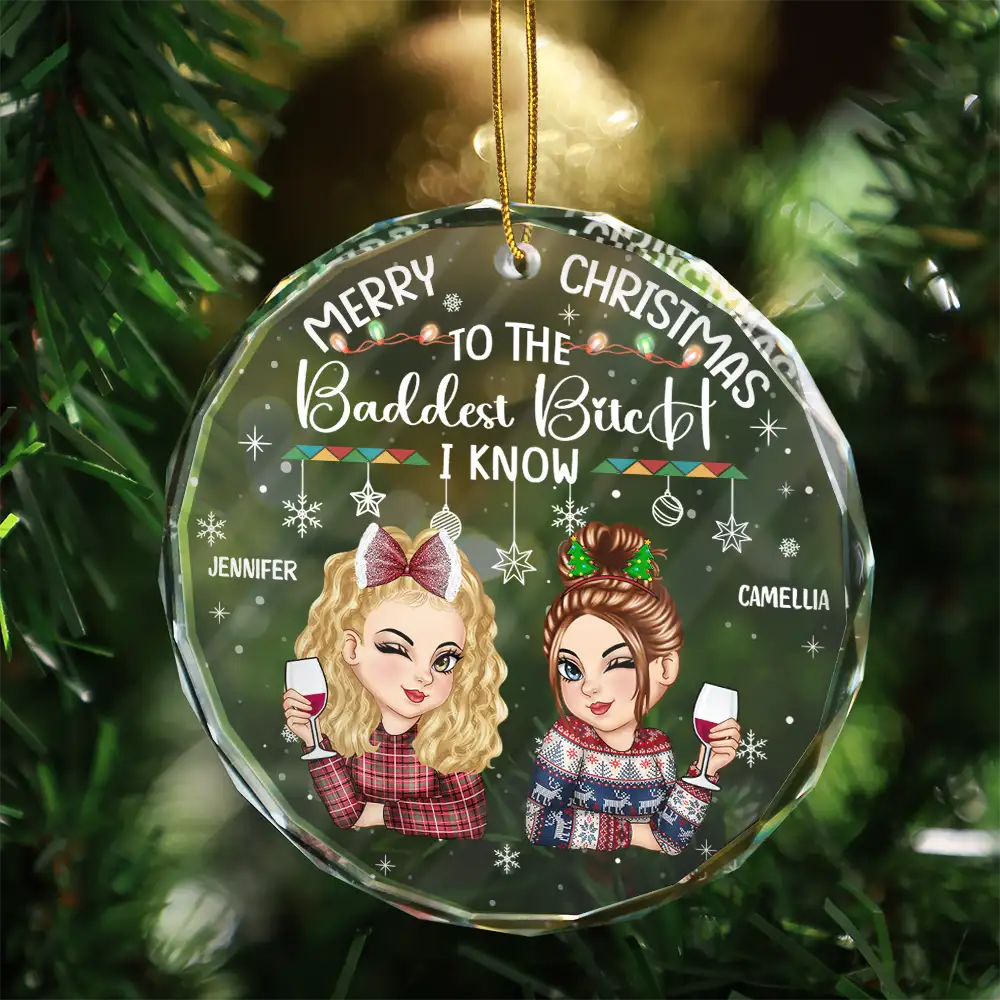 Christmas Merry Christmas Besties - Personalized Circle Glass Ornament