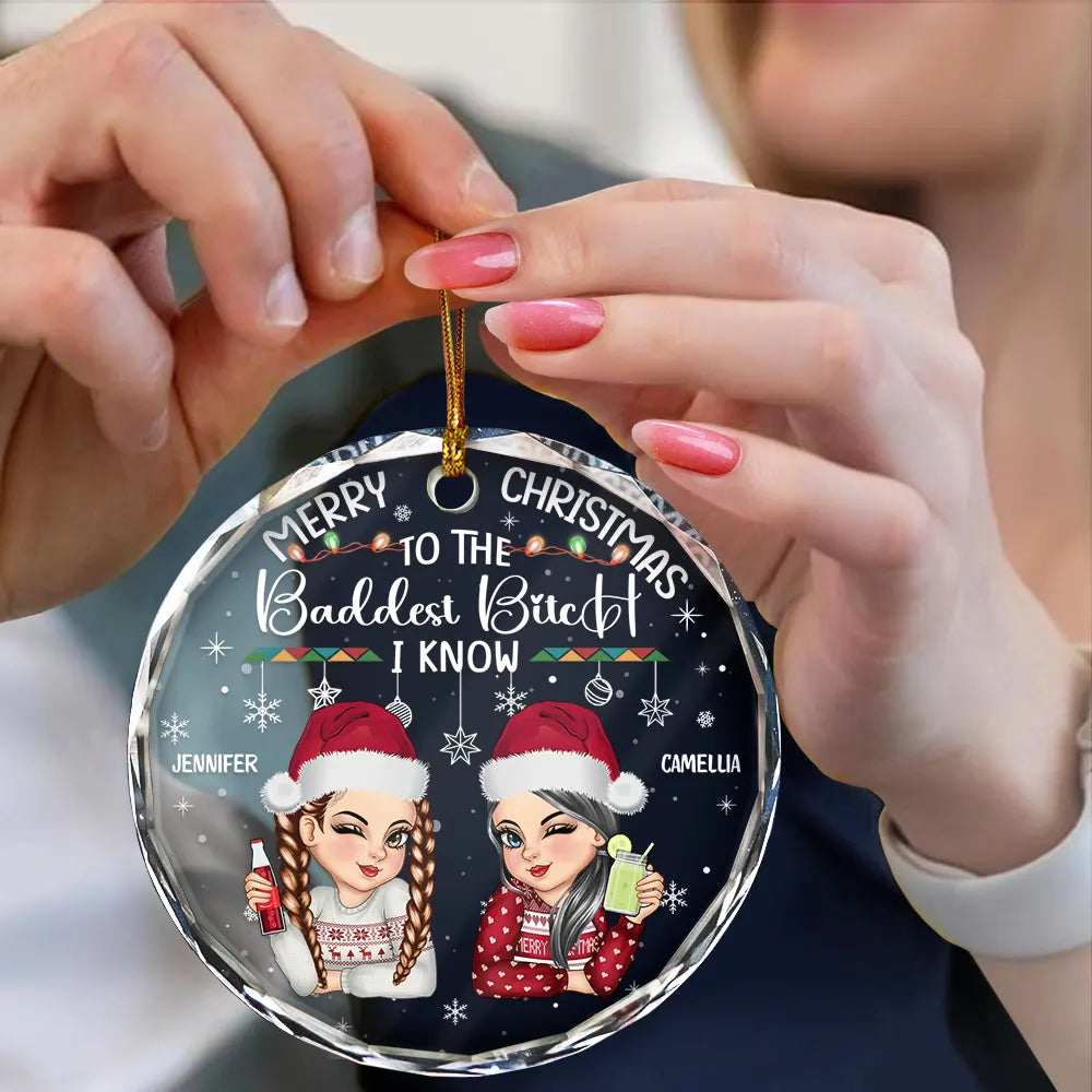 Christmas Merry Christmas Besties - Personalized Circle Glass Ornament