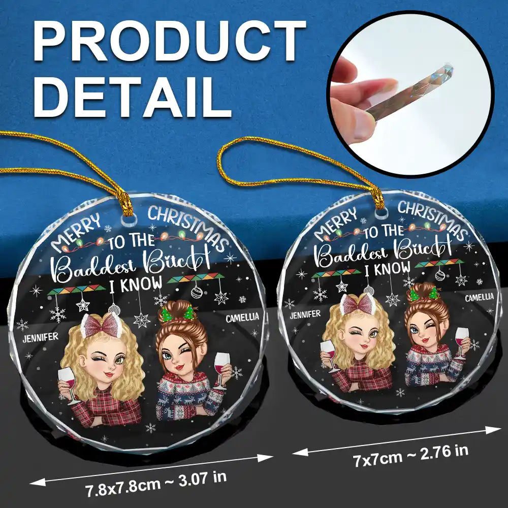 Christmas Merry Christmas Besties - Personalized Circle Glass Ornament