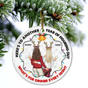 Gift For Couples - Christmas Couple Figuring Out Dinner - Personalized Circle Ceramic Ornament