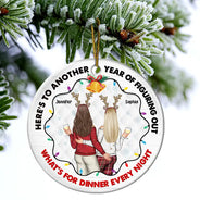 Gift For Couples - Christmas Couple Figuring Out Dinner - Personalized Circle Ceramic Ornament