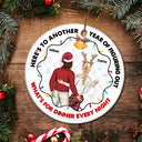 Gift For Couples - Christmas Couple Figuring Out Dinner - Personalized Circle Ceramic Ornament