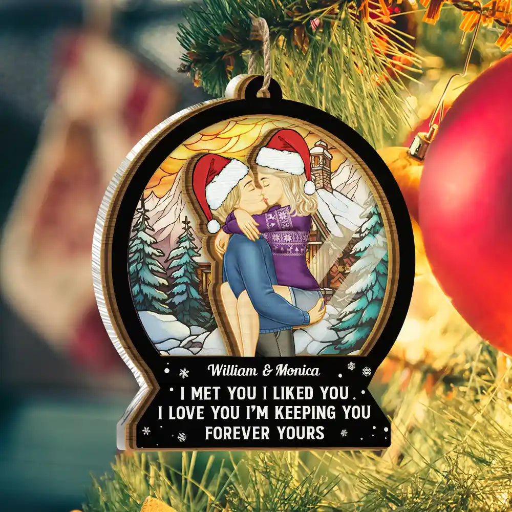 Christmas,Gift For Couples,Gift For Husband,Gift For Wife,Gift For Boyfriend,Gift For Girlfriend,Happy - Forever Yours Christmas Couple - Personalized Suncatcher Ornament