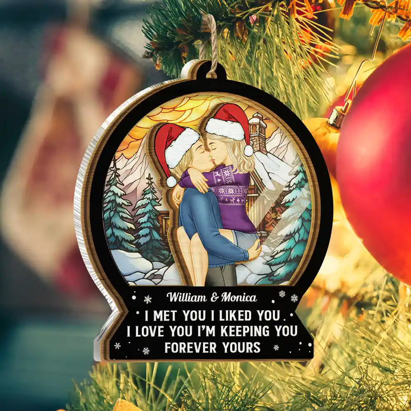 Christmas,Gift For Couples,Gift For Husband,Gift For Wife,Gift For Boyfriend,Gift For Girlfriend,Happy - Forever Yours Christmas Couple - Personalized Suncatcher Ornament