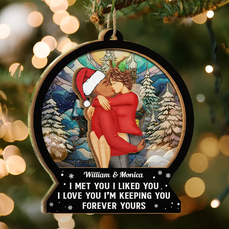 Christmas,Gift For Couples,Gift For Husband,Gift For Wife,Gift For Boyfriend,Gift For Girlfriend,Happy - Forever Yours Christmas Couple - Personalized Suncatcher Ornament