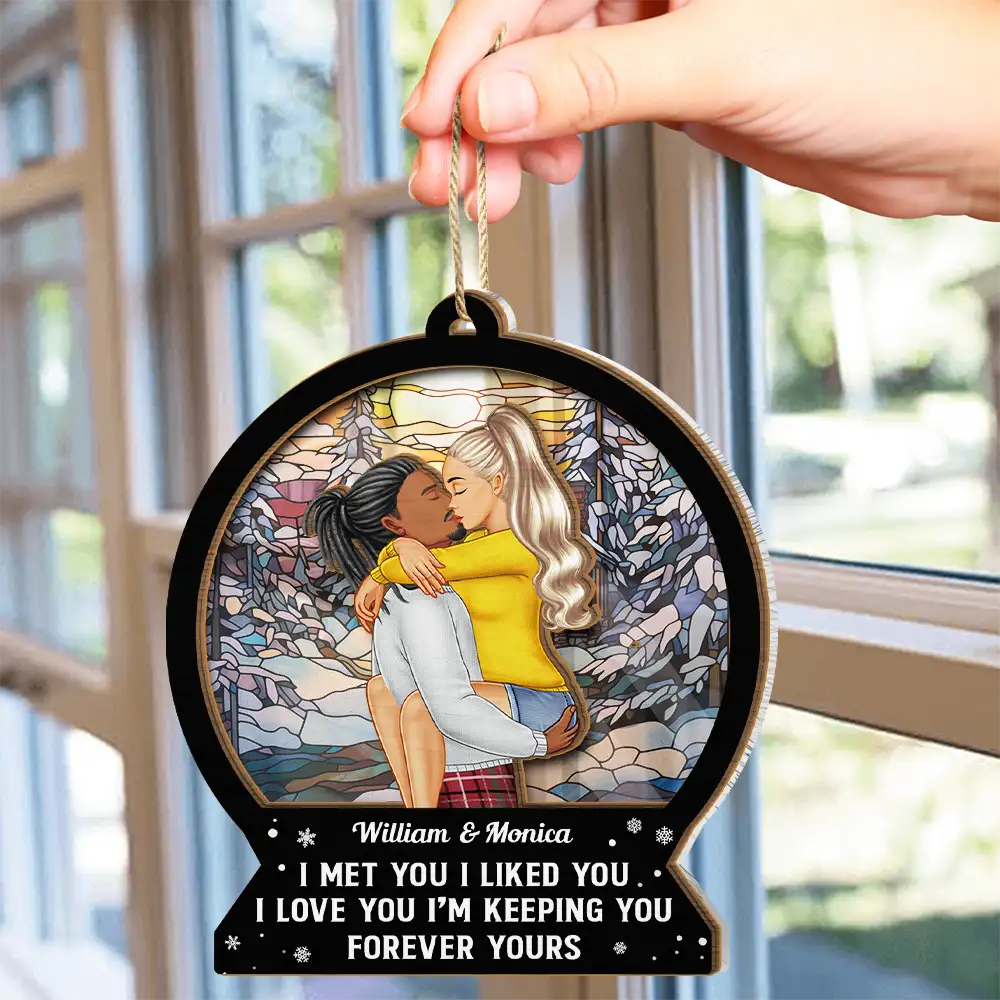 Christmas,Gift For Couples,Gift For Husband,Gift For Wife,Gift For Boyfriend,Gift For Girlfriend,Happy - Forever Yours Christmas Couple - Personalized Suncatcher Ornament