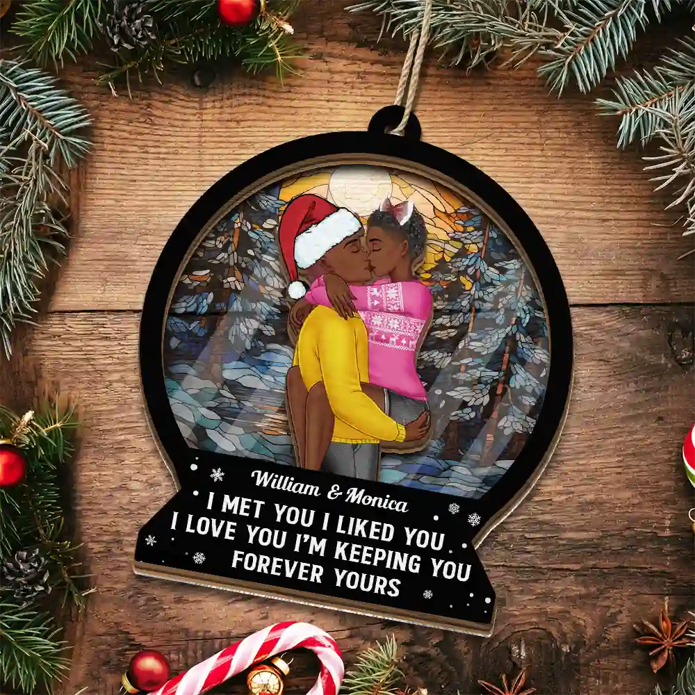 Christmas,Gift For Couples,Gift For Husband,Gift For Wife,Gift For Boyfriend,Gift For Girlfriend,Happy - Forever Yours Christmas Couple - Personalized Suncatcher Ornament