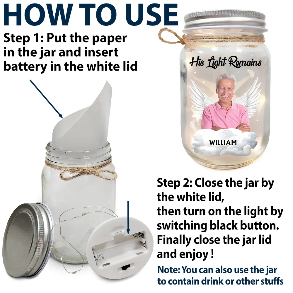 Custom Photo,Memorial,Family,Sad - Custom Photo Memorial Her Light Remains - Personalized Mason Jar Light